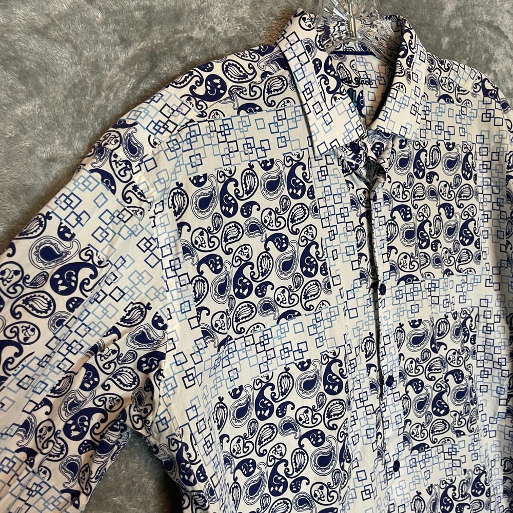 Visconti Black Men Mixed Print Flip Cuff Button Shirt L Western Country Cowboy